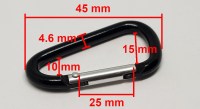 Dimensiones del mosquetón de aluminio negro Jaltor para llaveros y pequeños accesorios